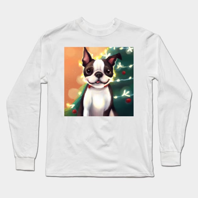 Cute Boston Terrier Drawing Long Sleeve T-Shirt by Play Zoo